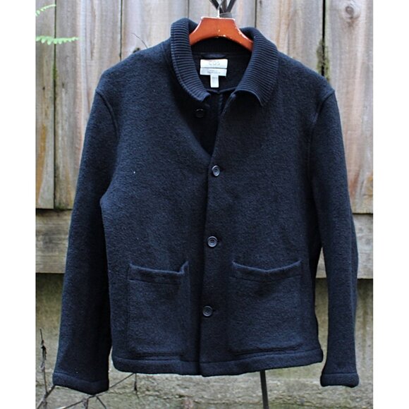 COS Jackets & Blazers - COS Boiled Wool Chore Jacket with Rib Knit Collar, Black, XL
